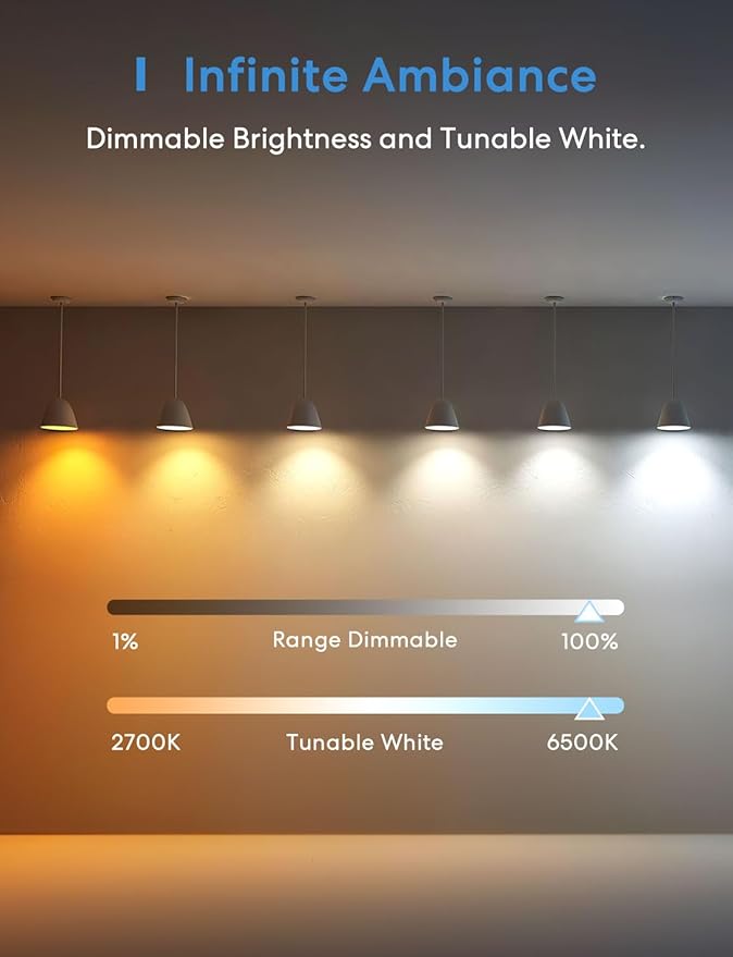 meross Wi-Fi Smart Light Bulb, Color Changing Led Bulbs Compatible with Alexa and Google Home, 2700K-6500K Tunable White, 810 Lumens 60W Equivalent, A19, E26, 2 Pack