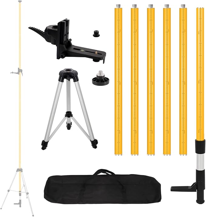 Laser Pole, 13.8 Ft/4.2M Laser Level Pole with Tripod and 1/4"-20 Mount, Adjustable Telescoping Laser Pole with 5/8"-11 Threaded Adapter, Tripod for Laser Level Rotary and Line Lasers