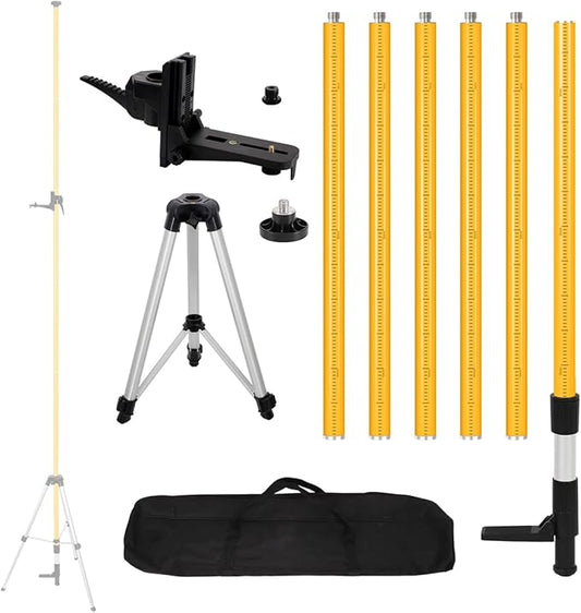 Laser Pole, 13.8 Ft/4.2M Laser Level Pole with Tripod and 1/4"-20 Mount, Adjustable Telescoping Laser Pole with 5/8"-11 Threaded Adapter, Tripod for Laser Level Rotary and Line Lasers