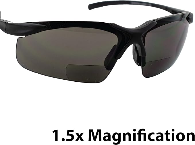 Global Vision Apex 1.5 Bifocal Safety Glasses 2 Pairs Black Frames with Clear & Smoke Lenses