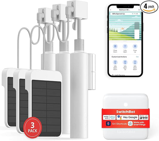 SwitchBot Smart Electric Motorized Blinds Kit - 3Pack with 2.4G WiFi Remote Control, Solar Powered, Compatible with Alexa, Google Home and Siri, Light Sensing Control, Unlimited Group Control