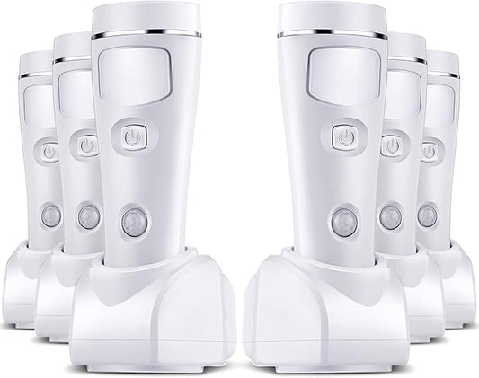 Enhon 4 in 1 LED Rechargeable Plug in Flashlights, 6 Pack LED Emergency Lights for Home Power Failure Emergency, Plug in Power Outage Light, Power Failure Light with Motion Detection (White)