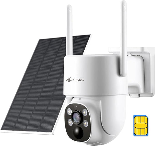 Kittyhok 4G LTE Cellular Solar Security Camera Wireless Outdoor, 2K No WiFi Security Camera, 360° Live View Pan/Tilt, Color Night Vision, 2 Way Talk, PIR Motion Sensor, Siren, Built-in SIM Card