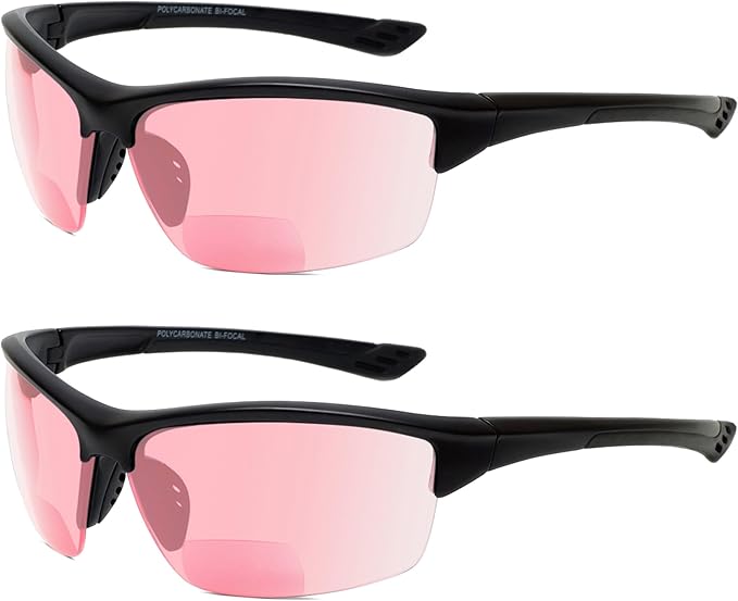 Calabria Sport 202BF Bifocal Reading Safety Glasses Readers Men Women Anti Fog Wrap Around Tinted UV Protection Semi-Rimless