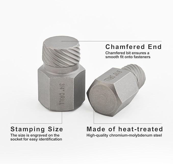 25Pcs Screw Extractor and Bolt Extractor Set, Hex Head Hand Multi-Spline Tool Remover Easy Out, Heavy Duty CR-MO Broken Bolts Screws Extraction Fastener Kit 1/8" to 7/8" in 1/32" Increments