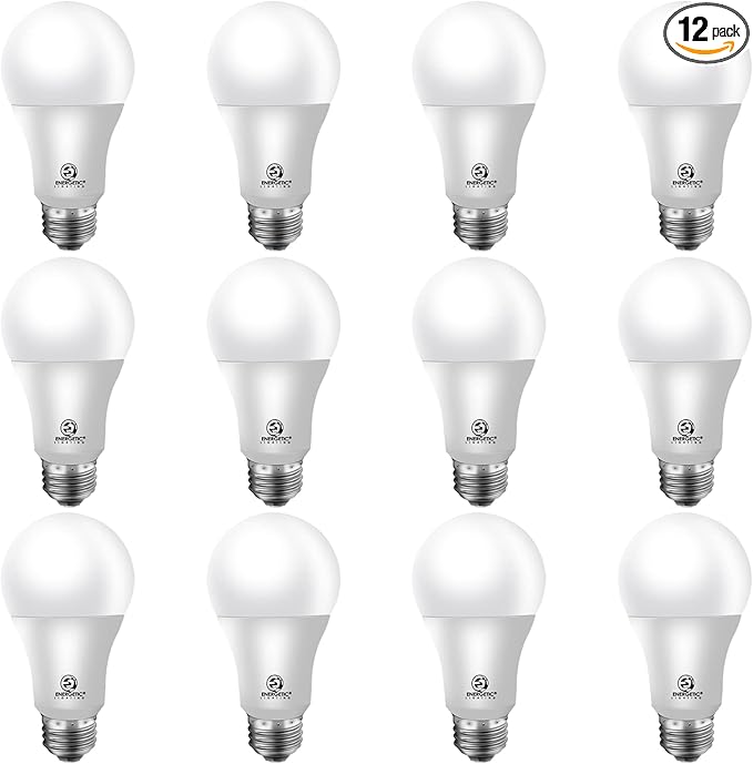 Energetic A19 LED Bulb 60W Equivalent, 3000K Warm White LED Light Bulbs, E26 Standard Base, 750LM, Non-Dimmable, UL Listed, 12 Pack