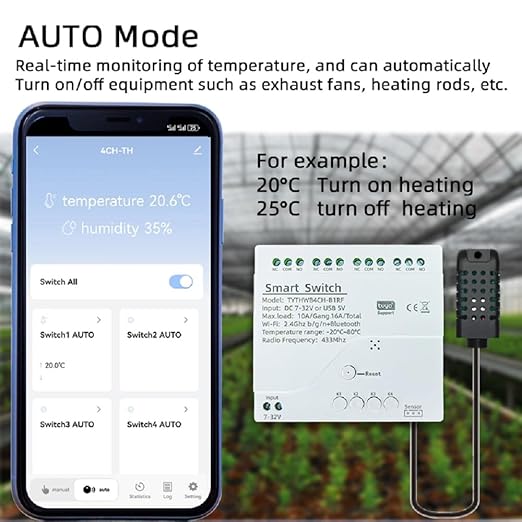 WiFi Wireless Smart Temperature and Humidity Relay Switch,Dry Contact App Remote,Compatible with Alexa Google Home