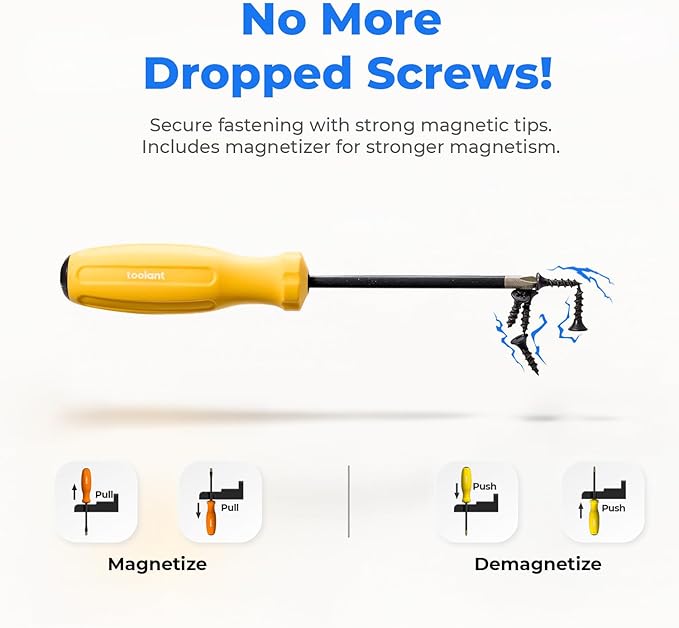 toolant 8PCS Magnetic Screwdrivers Set,4 Phillips and 4 flat head screwdriver,Comfort grip With Color Coded And Magnetizer For Woodworking,Home repairs and other screw driving applications