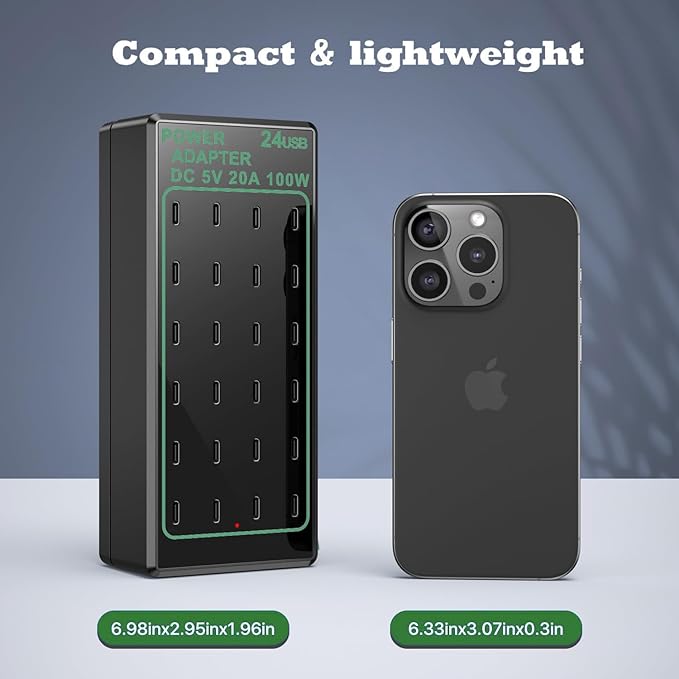 24-Port 100W (20A) USB C Charging Station, Multiple Fast Charger Hub, Home Desktop Power Adapter, Travel Convenient, Compatible With iPhone/Samsung/Google and More