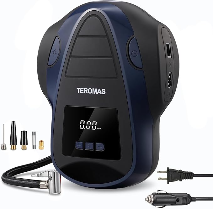 TEROMAS Tire Inflator Portable Air Compressor, Air Pump DC/AC for Car Tires 12V DC and Other Inflatables at Home 110V AC, Digital Electric Tire Pump with Pressure Gauge(Blue)