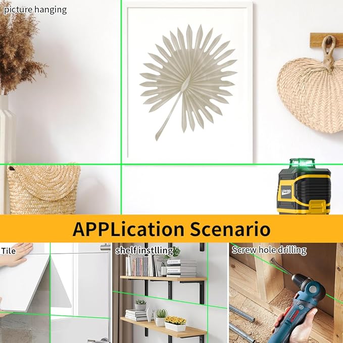 360° Laser-Level-with-Tripod Self-Leveling, Green Cross Line Laser with Horizontal Vertical Beam, Laser Tool for Picture Hanging Construction Floor Tile Wall, Carrying Pouch Battery Included