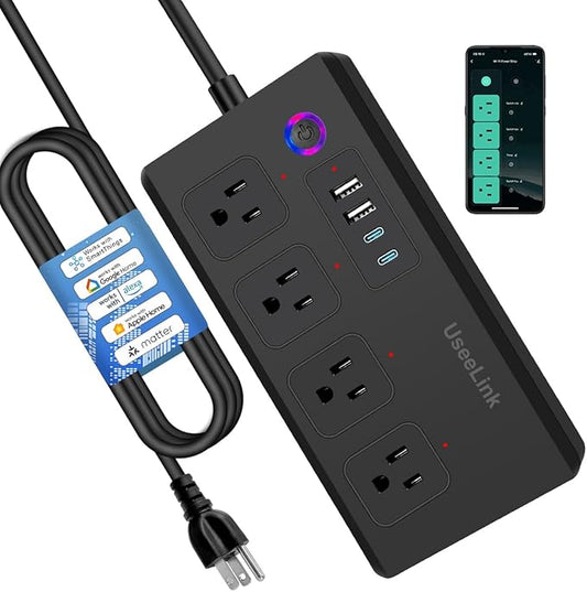ZigBee Smart Power Strip Surge Protector,Smart Fast Charge, 4 Individually Controlled Outlets, Compatible with Alexa Google Home Phiilps HUE, Black