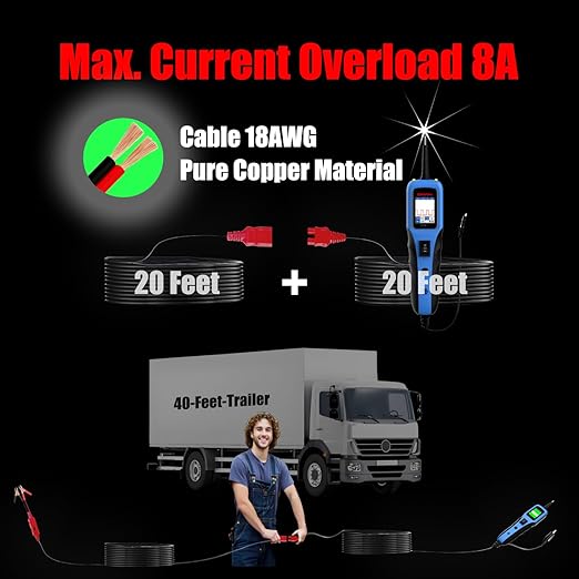 Automotive Power Circuit Probe Tester 12-24V Trailer Light Tester with 0.7mm Non-Piercing Probe Kits&40FT Cord Resistance&Duty Cycle Digital Multimeter Short&Open Finder Diode Diagnostic Tool