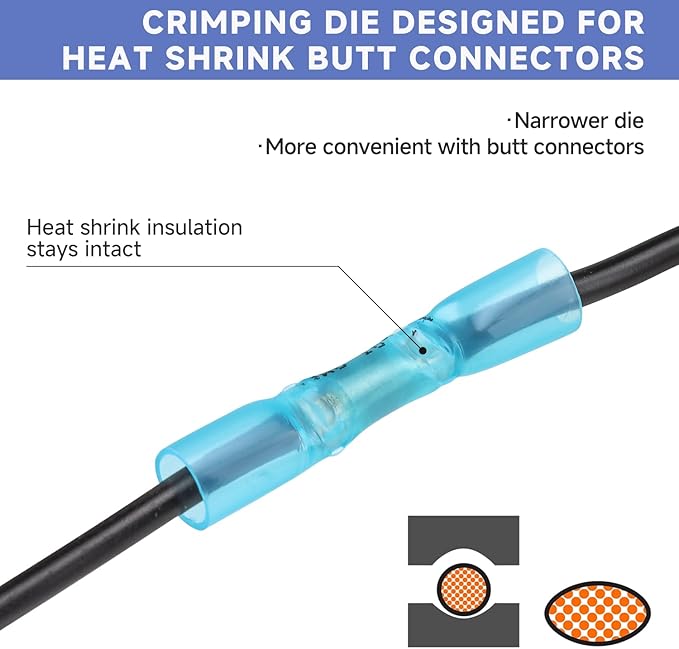 HKS Crimping Tool For Heat Shrink Connectors - Ratcheting Wire Crimpers - AWG 22-8 (0.5-8.0mm²) - Ratchet Terminal Crimper - Electrical Crimping Tool