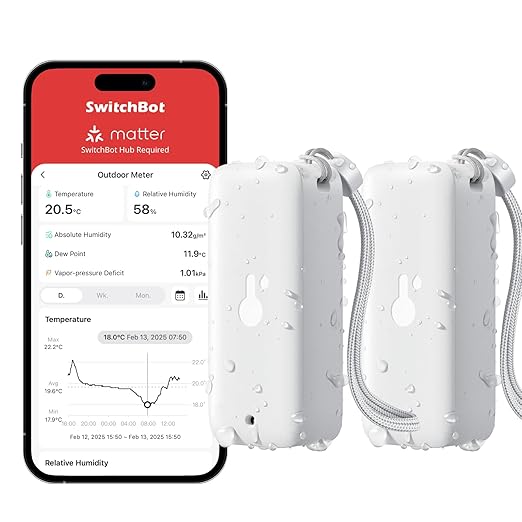 Bluetooth Hygrometer Thermometer, IP65 Indoor Outdoor Humidity Sensor with Remote App Control, Room Temperature Monitor with 394ft Bluetooth Range, 2-Year Battery Life (Outdoor Meter*2)