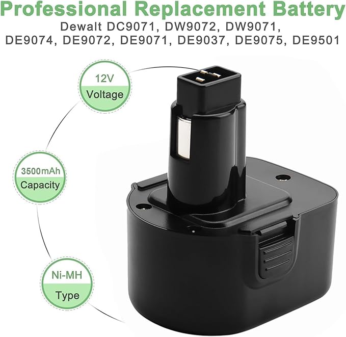 3.5Ah 12V Ni-MH Battery Compatible with DEWALT 12V Battery XRP DC9071 DW9072 DE9037 DE9074 DE9075 DE9501 152250-27 397745-01 Black Decker 12V A9252 A9275 PS130 PS130A