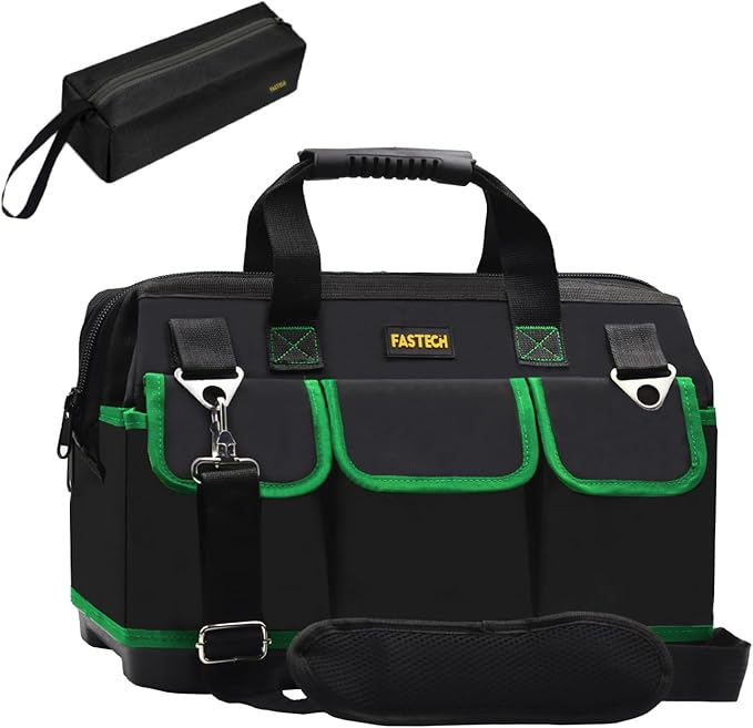 18 Inch Tool Bag With Molded Base and Comfortable Shoulder Straps, Waterproof Wide Mouth Tool Kit, Tool Storage Package For Men/Women (Green18IN)