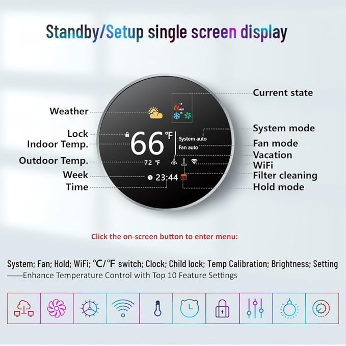 Smart Thermostat for Home, WiFi Programmable Digital Thermostat, Heat Pump Compatible Thermostat with Energy Saving Modes, C-Wire Adapter Included, Compatible with Alexa and Google Home