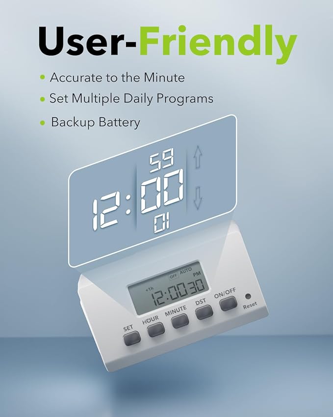 BN-LINK Digital Timer Outlet Indoor,24 Hour Light Timer Easy Programmable,Mini 2 Prong Plug in Timers for Electrical Outlets,Lamps,Fans,2 On/Off Programs,2 Pack,15A/1875W