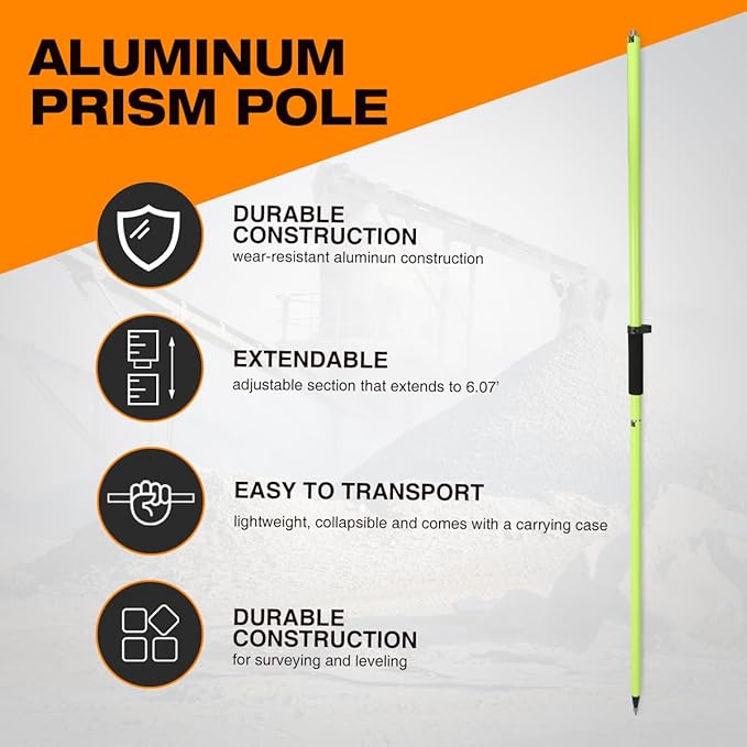 Aluminum GPS Rover Rod – 6.5FT/2M 2-Sections Design GPS Pole for Land Surveying & Engineering – RTK GPS/GNSS Accessory – Includes Level Vial & Carrying Bags (GLS220)