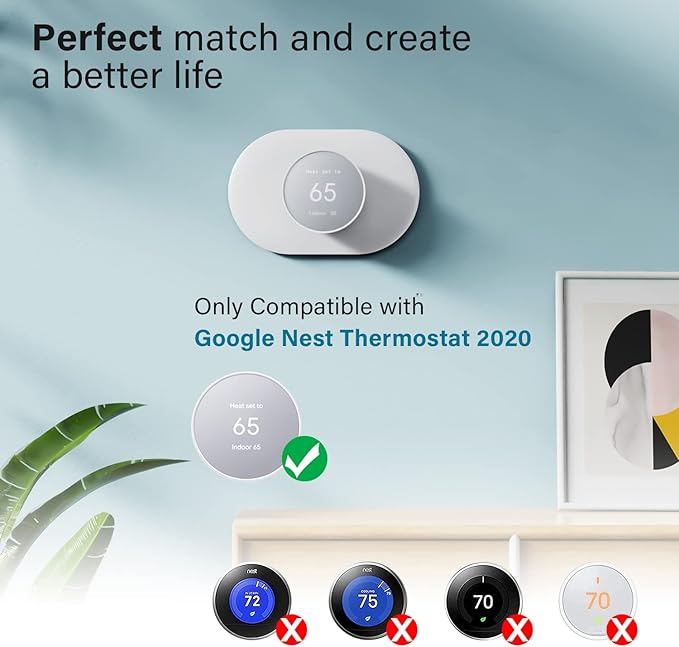 Wall Plate Cover Trim Kit Compatible with Google Nest Thermostat 2020, Wall Plate Cover for Google Nest Thermostat 2020, Easy to Install - Snow