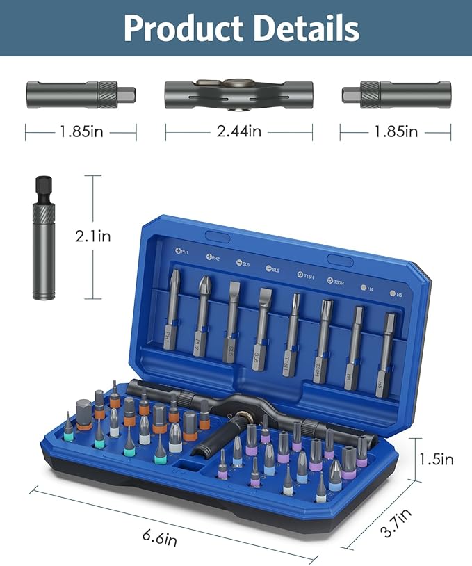 Upgraded 42 in 1 Magnetic Screwdriver Set, Ankilo DIY Ratchet Screwdriver Set With T Handle, Blue Portable Storage Case, DIY Repair Tool Kit Gifts, for Home, Bike, Repairs