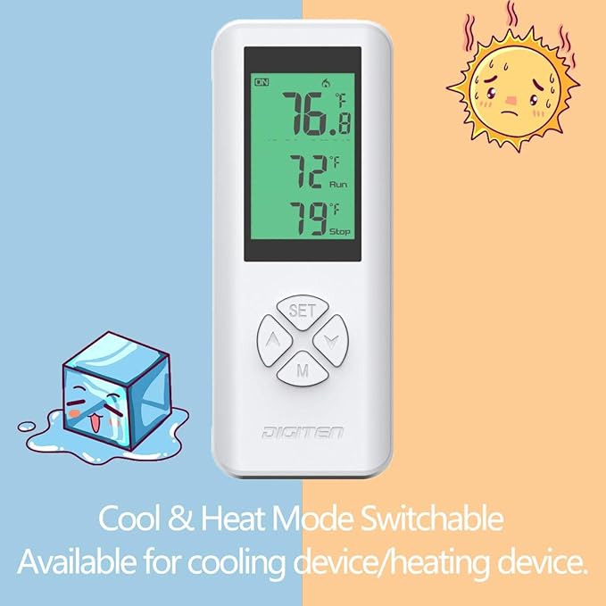 DIGITEN Wireless Temperature Controller Plug-in Thermostat Remote Control Reptile Thermostat Outlet with Temperature Sensor Wireless Thermostat for Home White