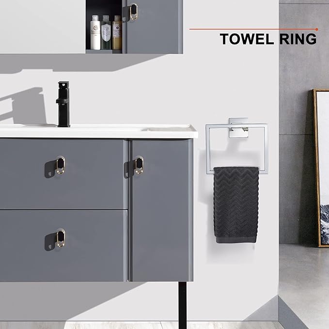 4-Piece Bathroom Hardware Set Chrome Bath Towel Bar Holder Sets Wall Mounted Stainless Steel Square Bathroom Accessory Kit, Polished Chrome 23.6 Inch