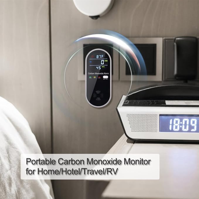 3-in-1 Carbon Monoxide Detectors, Portable Carbon Monoxide Detector for Travel with Temperature & Humidity Display, Carbon Monoxide Detector Plug in Wall for Home/RV, Accurate & Easy to Install