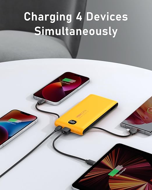 VEEKTOMX Portable Charger with Built in Cables 10000mAh, Power Bank for iPhone with Wall Plug, Travel Essential Fast Charging USB C Slim External Battery Pack for iPhone16/15/14, Samsung, iPad, etc