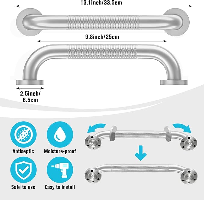 Shower Grab Bar for Seniors 12'' Stainless Steel Safety Grab Bars for Bathtub and Shower Anti-Slip Grip Shower Handle