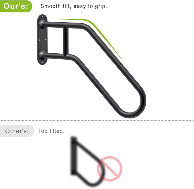 SELEWARE Heavy Duty Non-Slip Handrails for Outdoor 1-3 Step, Wall Mount Stair Hand Railing Grab Bars, U-Shape Safety Handle for Garage, Porch, Garden (Dia 1.3" Pipe, Black)