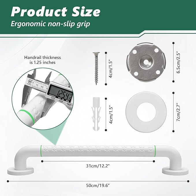 Grab Bars for Shower,2 Pack 20 Inch Shower Handle Bath Grab Rails with Anti-Slip Grip and Safety Luminous Circles,Stainless Steel Bath Handle Bathroom Grab Bar for Seniors, and Disability.