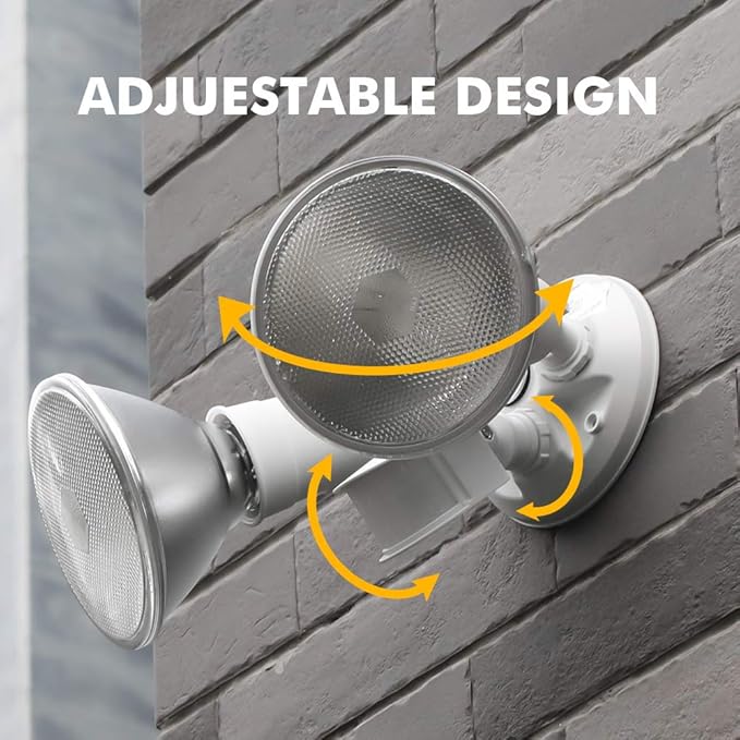 LUTEC 2 Packs 300 Watt Halogen Motion Activated Integrated Dual-Head Floodlight Outdoor, Waterproof Exterior Security Wall Light for Patio, Garden, Yard, White