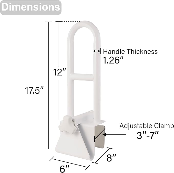 Vaunn Medical Adjustable Bathtub Safety Rail Shower Grab Bar Handle, Stainless Steel, White