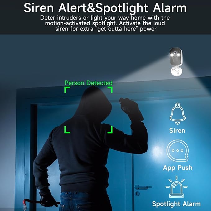 Rraycom 2Pack Security Cameras Wireless Outdoor, 2K Battery WiFi Surveillance Indoor Home Camera with AI Motion Detection Spotlight Siren Alarm, Color Night Vision, 2-Way Talk, Waterproof, Cloud/SD