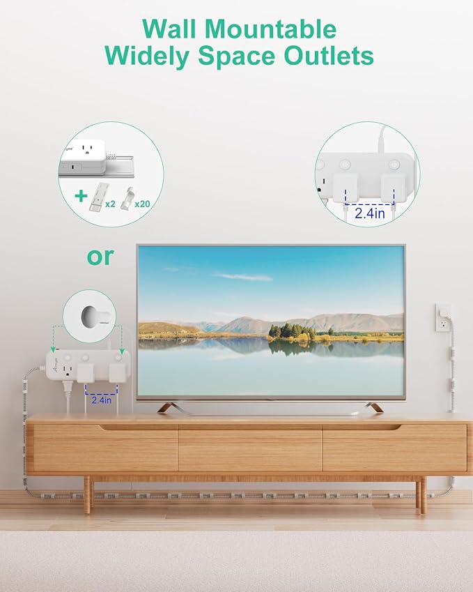 15FT Surge Protector Power Strip with Individual Switches 6 Outlets 3 USB(17W USB C), Ultra Thin Flat Plug Braided Cord, Wall Mount Extension Cord with Overload Protection for Home Office Dorm 1625W