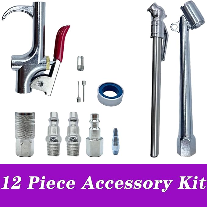 Air Hose 1/4 in x 30 ft, Hybrid Air Compressor Hose Kit with 1/4 in NPT Male Threads, 13 Piece Air Tool & Air Compressor Accessories Kit, Bend Restrictors, 300 PSI (Purple, 30FT-13 Pieces)