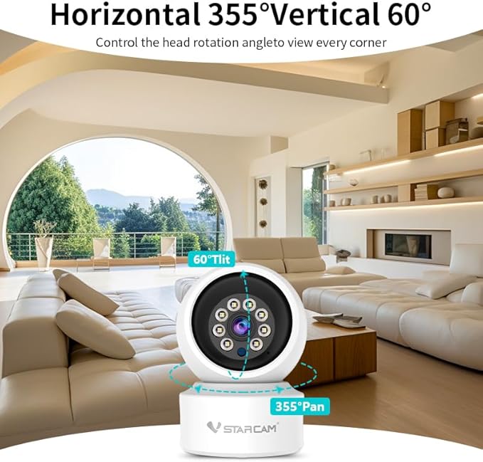 VSTARCAM Indoor Security Camera, Wireless Cameras for Home Security with Color Night Vision, 720P HD, AI Motion Detection, 360° View Pan/Tilt, Two-Way Audio, Cloud Storage 05