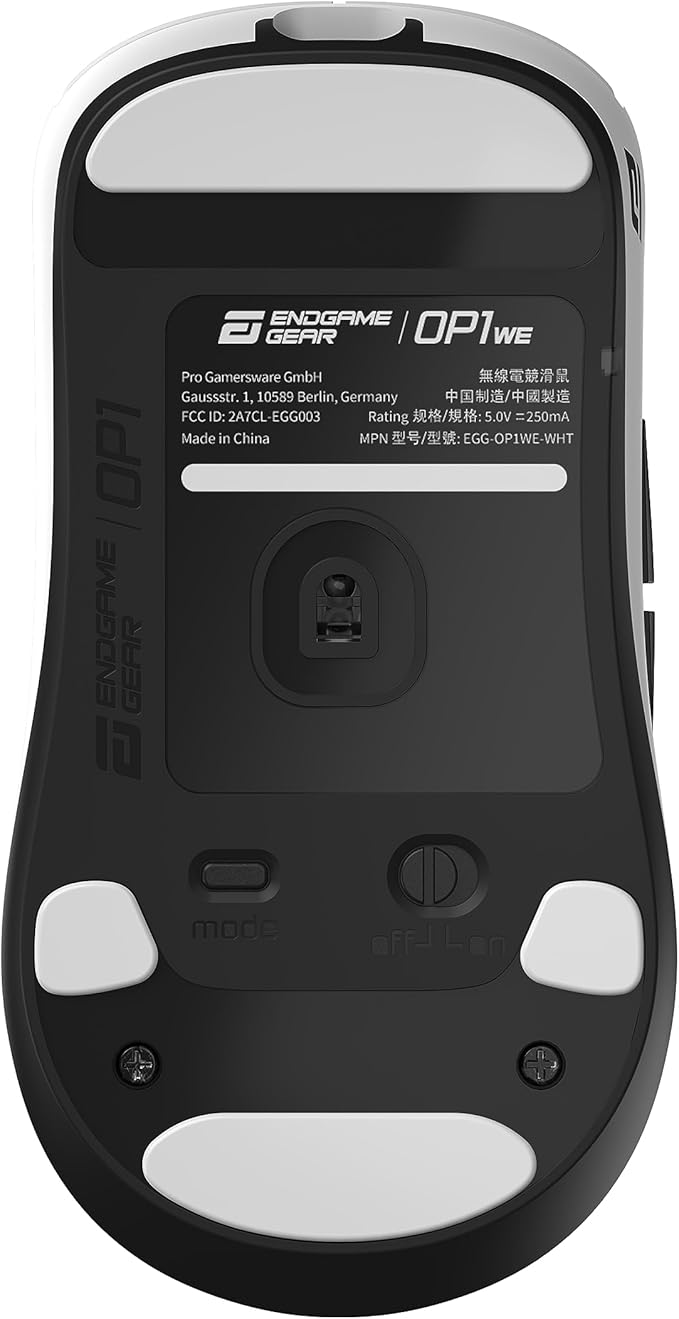 ENDGAME GEAR OP1we Wireless Gaming Mouse, CompX CX52850 Microcontroller, Pixart PAW3370 Optical Sensor, Mod-Friendly, Hybrid Skate Design, Claw Grip, 2.1 oz, White
