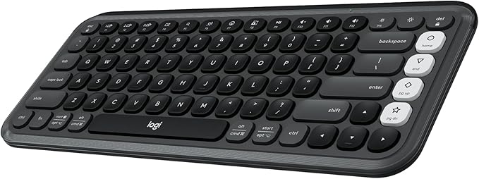 Logitech POP ICON Keys Wireless Bluetooth Keyboard, Comfortable Typing, Programmable Keys, Easy-Switch Between up to 3 Devices, for Laptop, Tablet, PC – Graphite and White