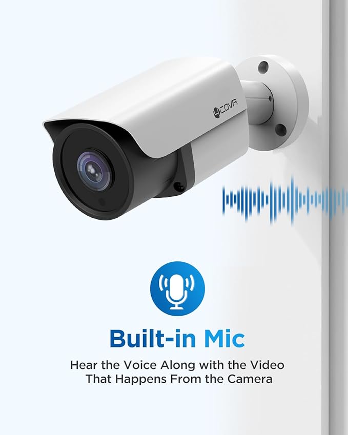 4COVR 4K PoE Security IP Bullet Camera Outdoor, 8-Megapixel UltraHD Wired Surveillance Camera, AI Human Vehicle Detection, 110° Wide Angle 2.8mm Lens Built-in Mic, 100ft IR Night Vision, LY37EX8MA