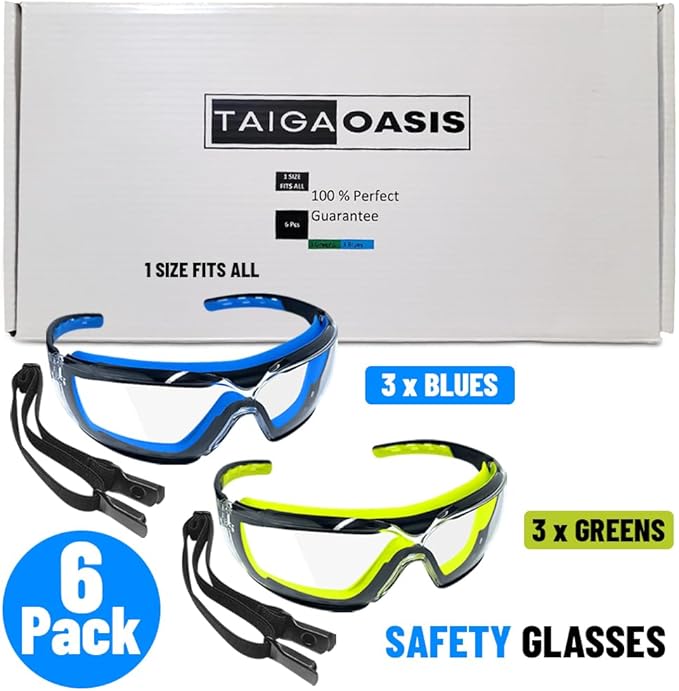 6 PCS Safety Glasses for Men & Women, ANSI and CE Certified, Adjustable and Impact-Resistant, Anti-Fog Clear Lenses, 100% UV Eye Protection Glasses