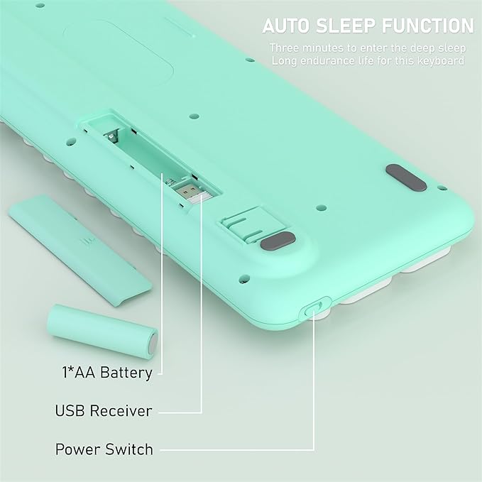 Colorful Wireless Bluetooth Keyboard, 2.4G & Dual Bluetooth Multi-Device, Typewriter Retro Round Keycaps 104 Keys Full-Size for PC Laptop Tablet Phone (White Dark-Green)