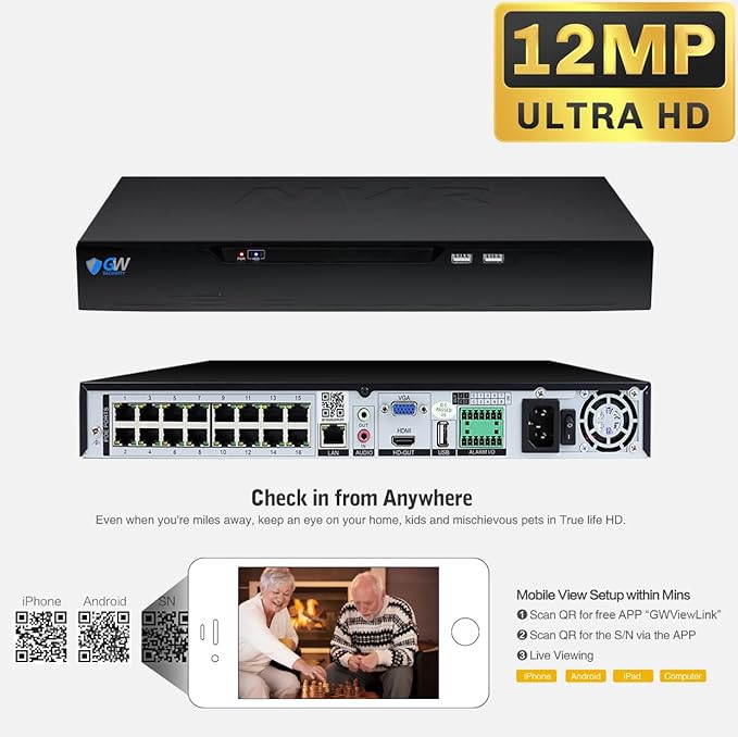 GW Security 16 Channel 12MP NVR 4K 25FPS Two-Way Audio Security Camera System - 16 8MP Face Recognition NDAA & TAA Compliant Bullet Cameras, 10 Smart AI Functions, Pre-Installed 4TB Hard Drive