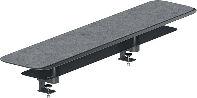 Branch Monitor Stand - Elegant, Durable Powder-Coated Steel Stand with Soft Felt Liner - Small Monitor Riser Second Tier Storage - Installs with a Universal Clamp for Ergonomic Workspace - Charcoal