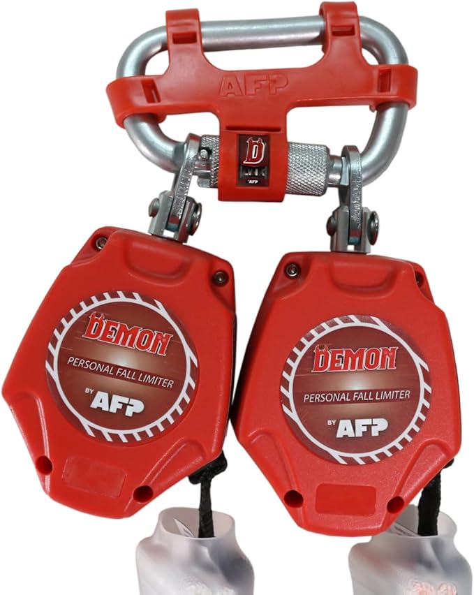 AFP Demon 6 FT Dual Leg Self-Retracting Lifeline Web Lanyard Retractable, 1.97-inch Gate Opening Steel Locking Rebar Hooks, Double Yoyo, Shock Absorber | Tower Fall Protection OSHA & ANSI Rated SRL