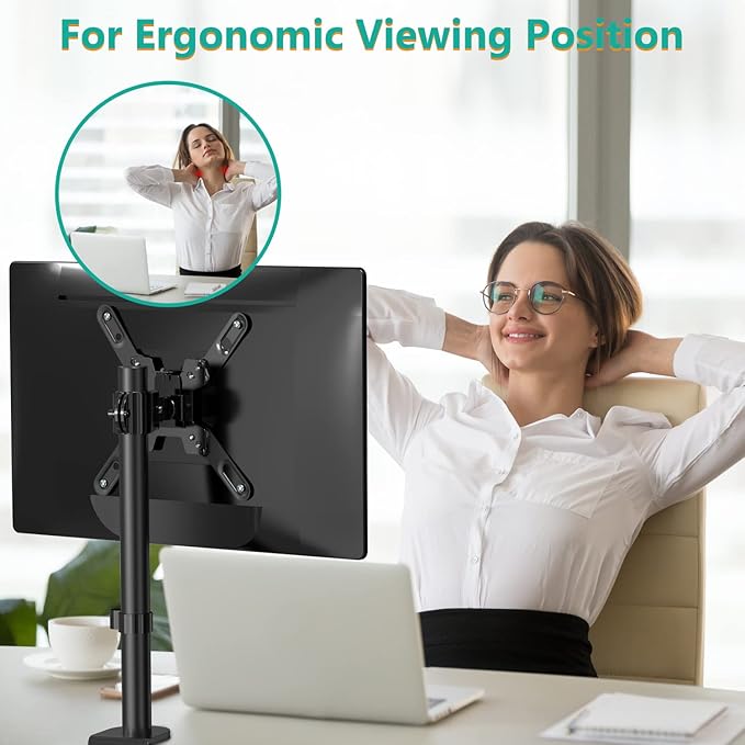 WALI Single Monitor Mount for 1 Computer Screen up to 42 inch, Fully Adjustable Monitor Arm Holds up to 22 lbs, Mounting Holes up to 200x200mm (M001SXL), Black