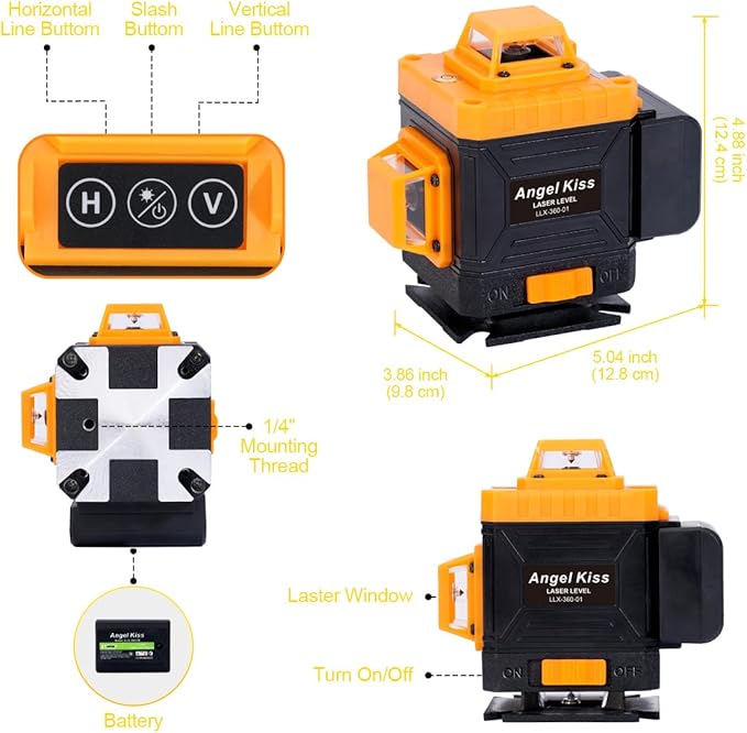 Laser Level Self Leveling 4x360° - 4D Green Cross Line 100 feet DIY Bright Laser Leveler for Picture Hanging, Tile, Decoratio, Construction Indoor Project, w/Magnetic Mount, 2 Rrechargeable Batteries