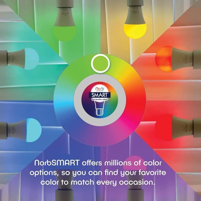 Norb SMART Light Bulb, Tunable Wellness Full Spectrum White & Color Changing, Alexa & Google Home Compatible, No Hub Required, Dimmable, BR30, 9W LED Bulb for Home Automation, WiFi, Bluetooth (2-Pack)